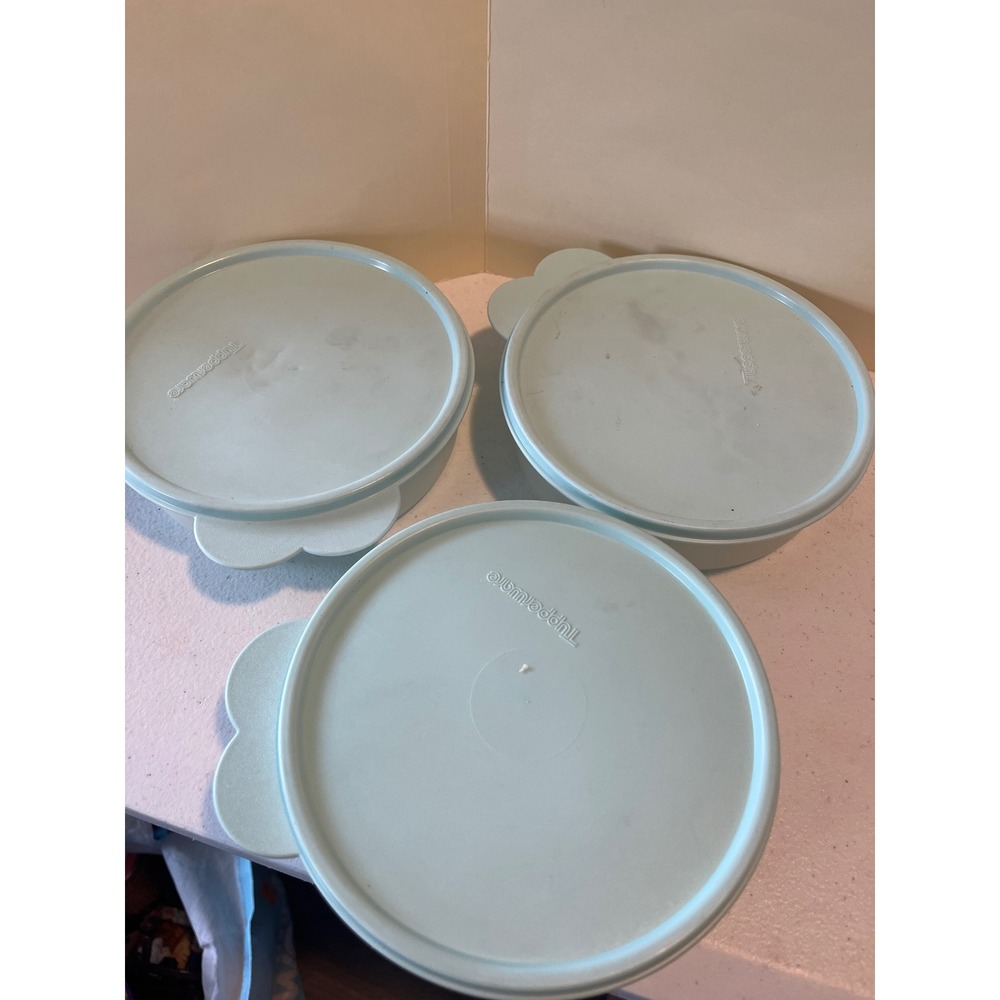 Vintage Tupperware Set of 3 Round Storage Containers Mint Green with Lids
